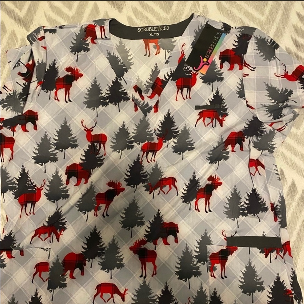 Moose print scrub top